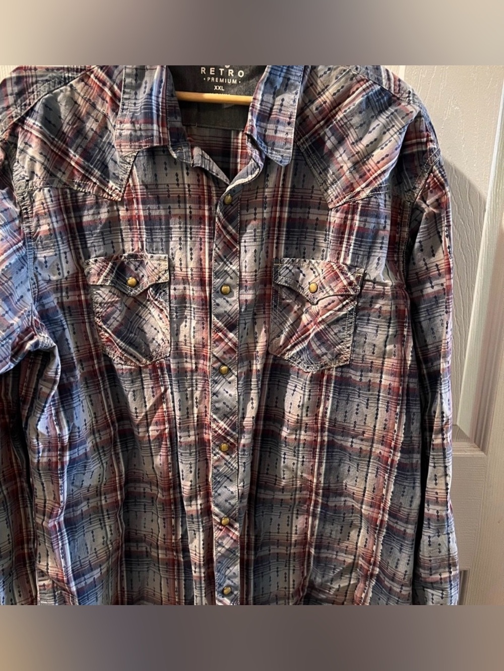 Men's Wrangler Retro Premium Red & Blue Plaid Western Shirt